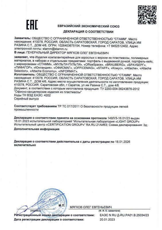 Декларация о соответствии: Портфели до 18.01.2026 СТАММ